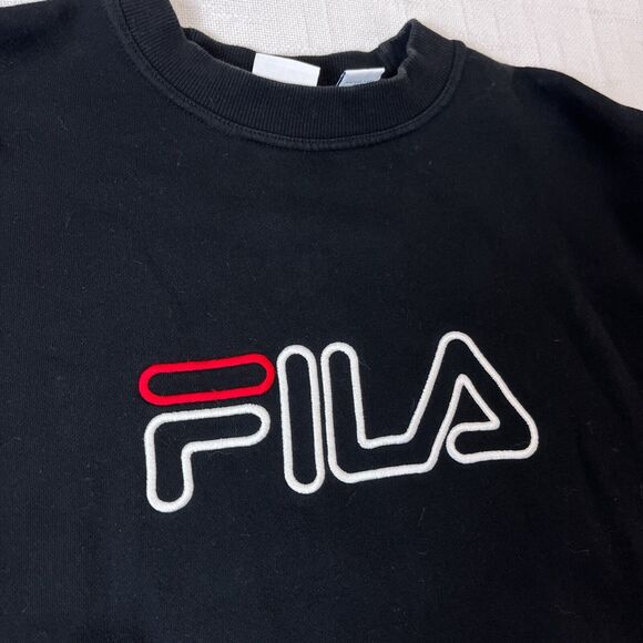 90s Fila Embroidered Spell Out Logo Crewneck Sweatshirt Boxy XL* Vtg Black USA - Picture 6 of 7